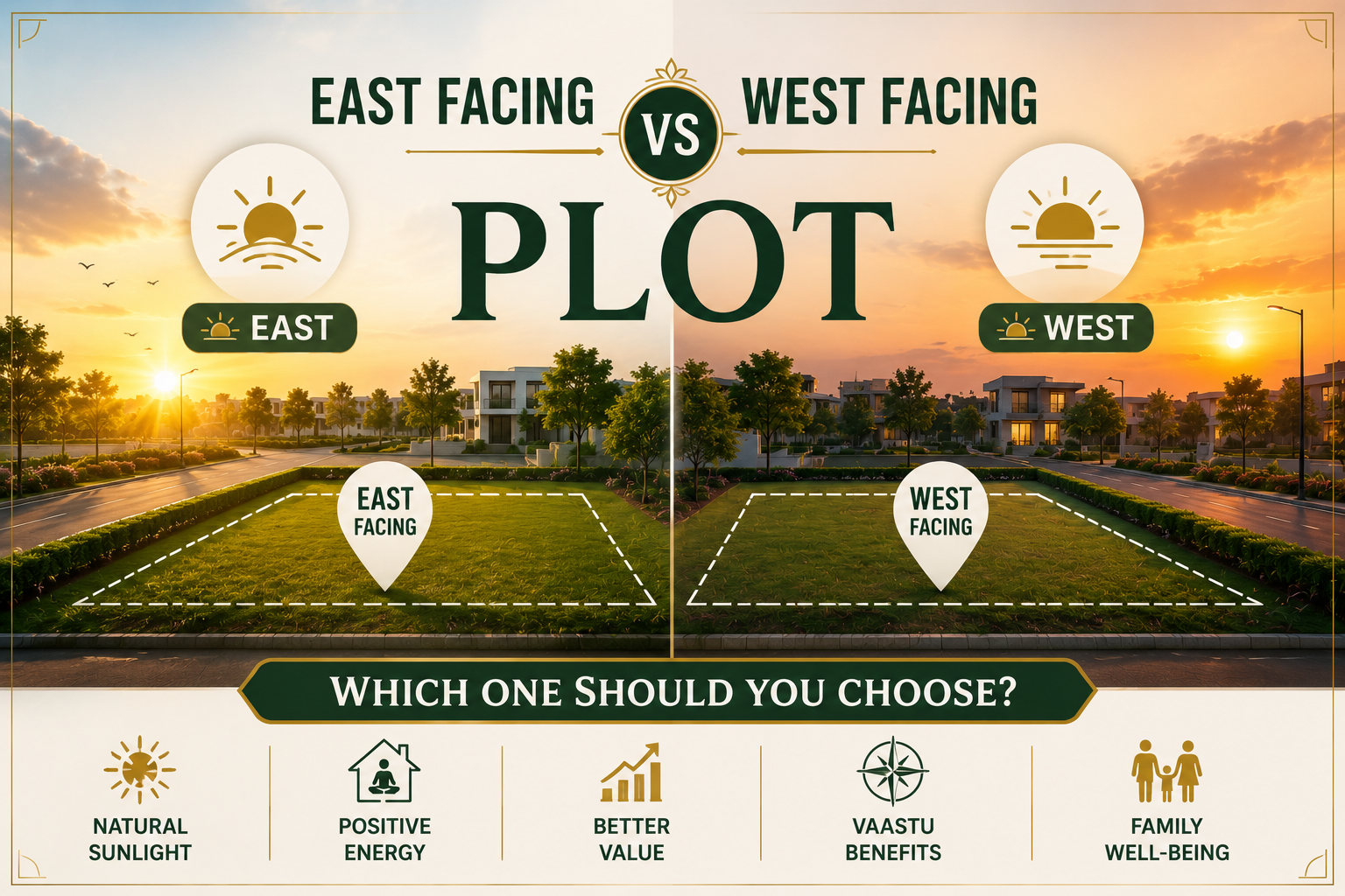 comparison between east facing and west facing residential plots