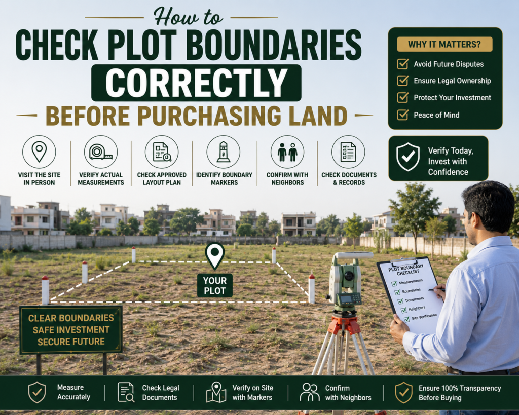 checking plot boundaries and measurements before buying land in Vrindavan