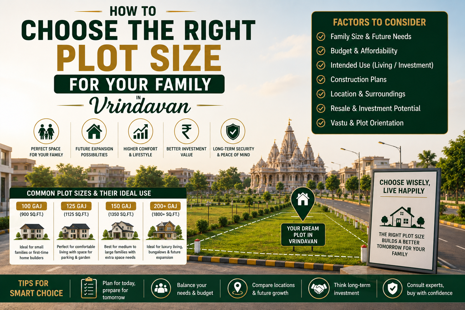 choosing the right residential plot size in Vrindavan for a family home